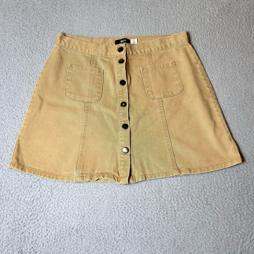 BDG Urban Outfitters Skirt Juniors Womens Large Tan Denim Snap A Line Mini Skirt